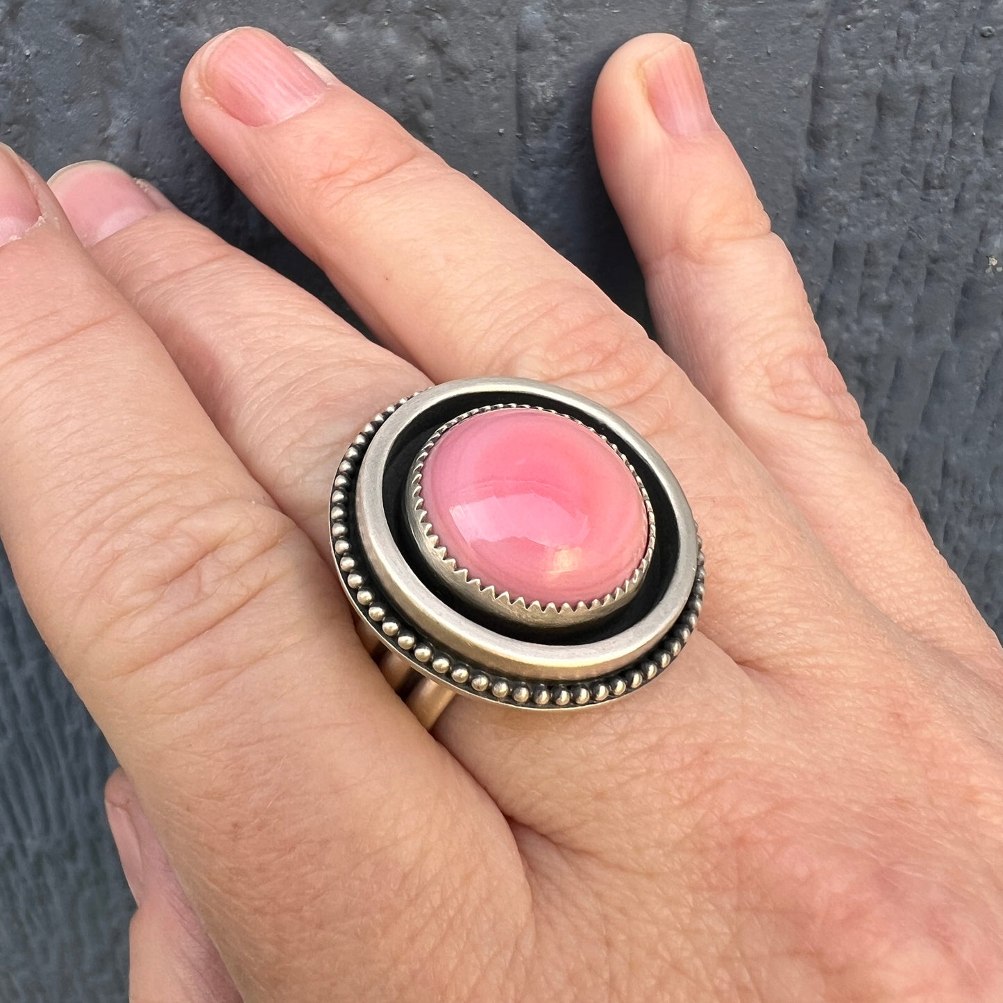 Pink Queen Conch Shell Ring – Shadowbox Setting in Sterling Silver Size 9