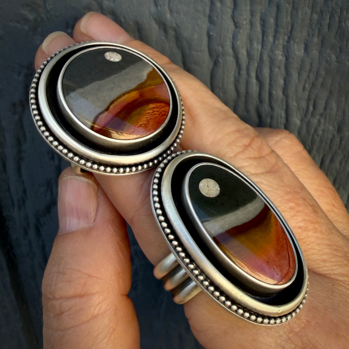 Polychrome Jasper Moonscape Shadowbox Ring Size 9.25