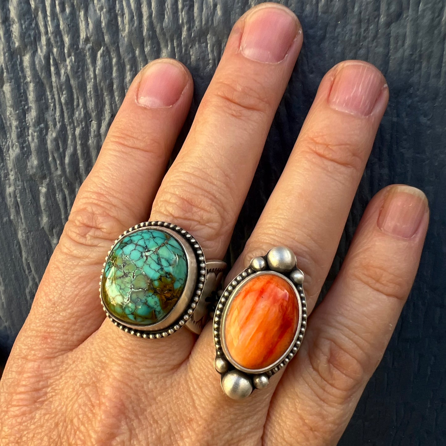 Orange Spiny Oyster Shell Ring size 6.75 – Fine & Sterling Silver, Handcrafted, Triple Band Design