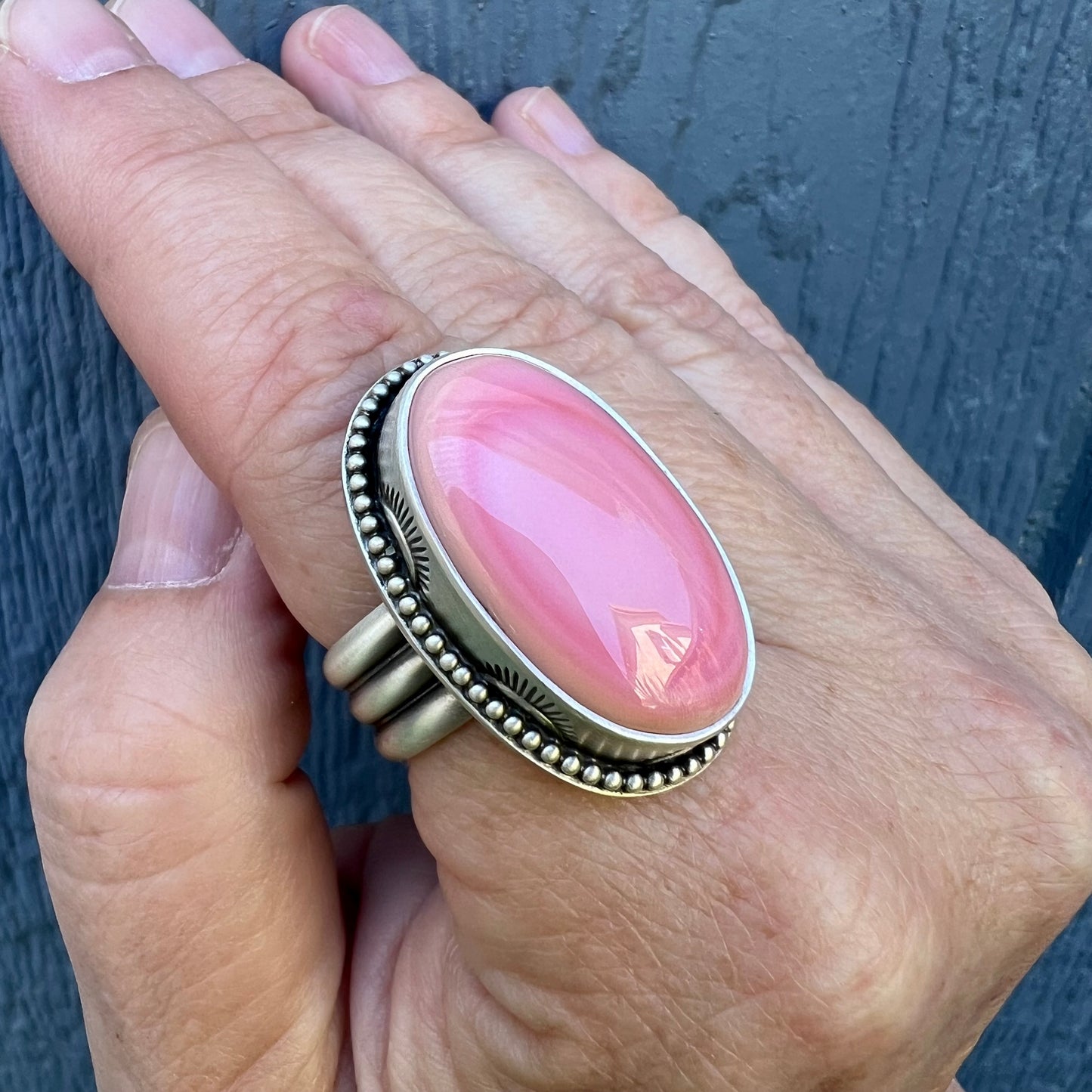 Pink Queen Conch Shell Statement Ring – Sterling Silver Hand Stamped Size 9