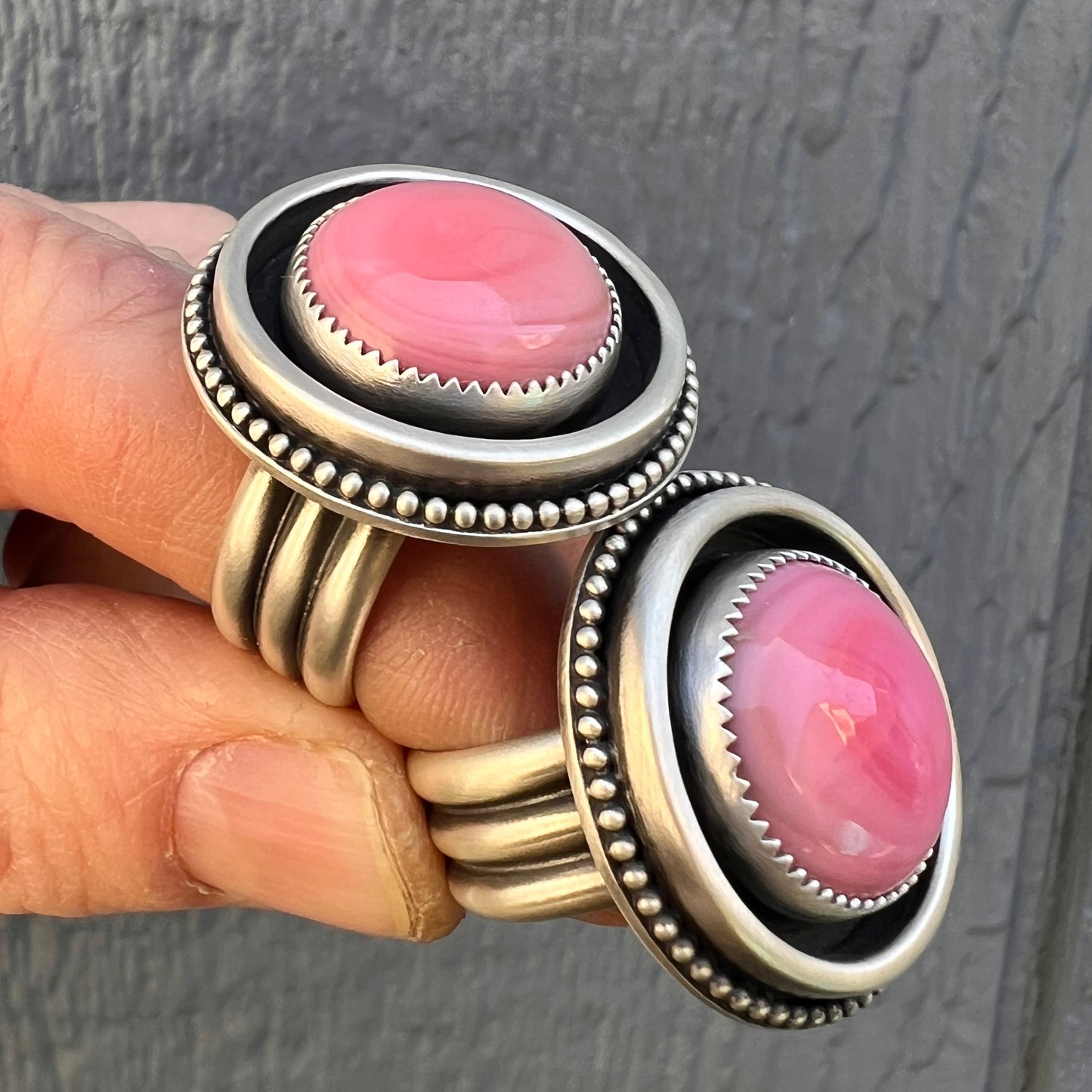 Pink Queen Conch Shell Ring – Shadowbox Setting in Sterling Silver Size 9