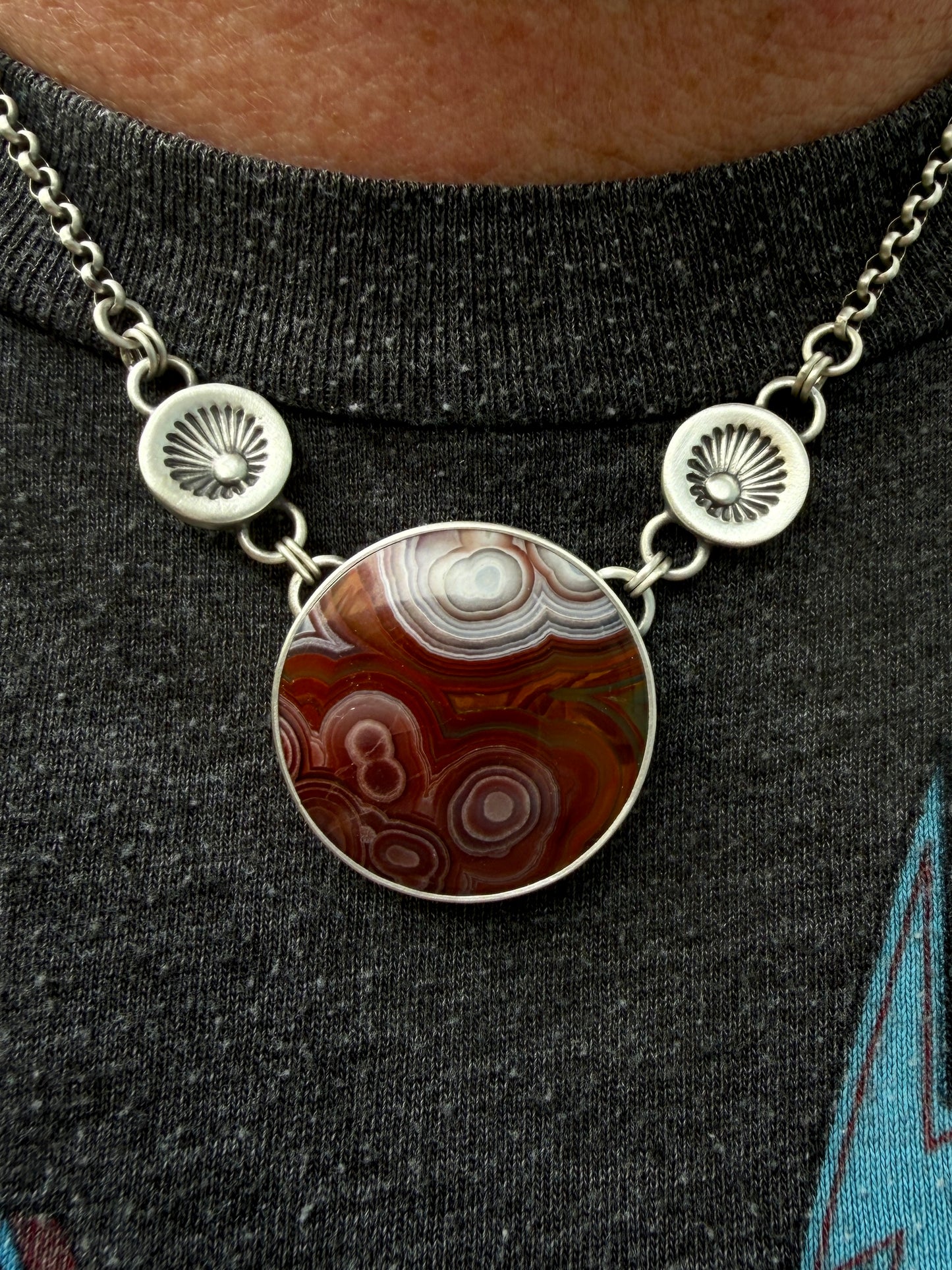 Laguna Lace Agate Hand Stamped Necklace-Sterling & Fine Silver