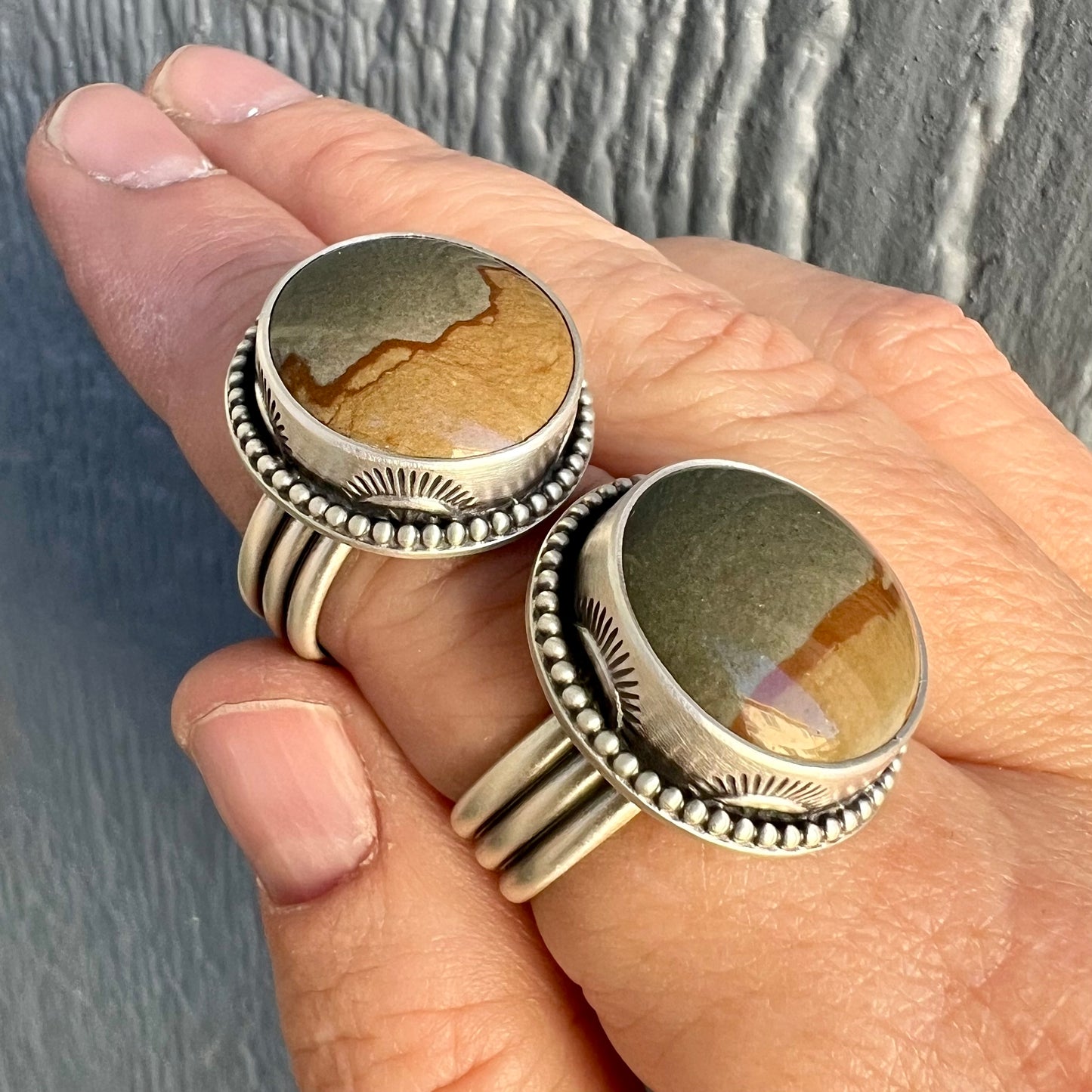 Picture Jasper Hand Stamped Rings — Fine & Sterling Silver, Handcrafted, Sizes 8.25 & 9-9.25