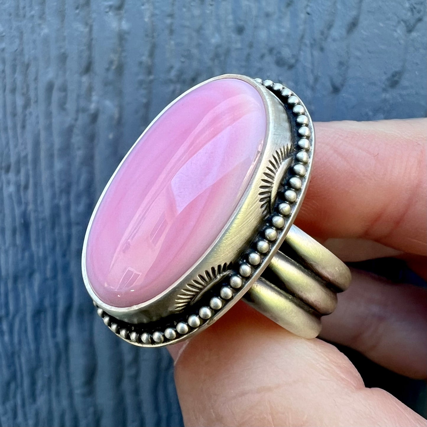 Pink Queen Conch Shell Statement Ring – Sterling Silver Hand Stamped Size 10