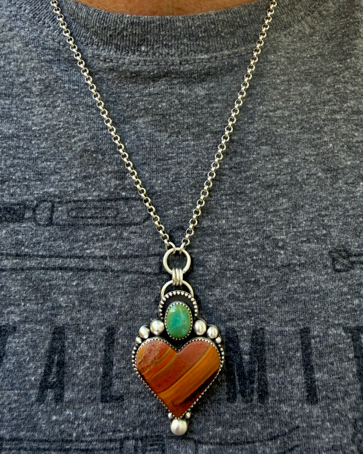 Polychrome Jasper and Lone Mountain Turquoise Heart Necklace
