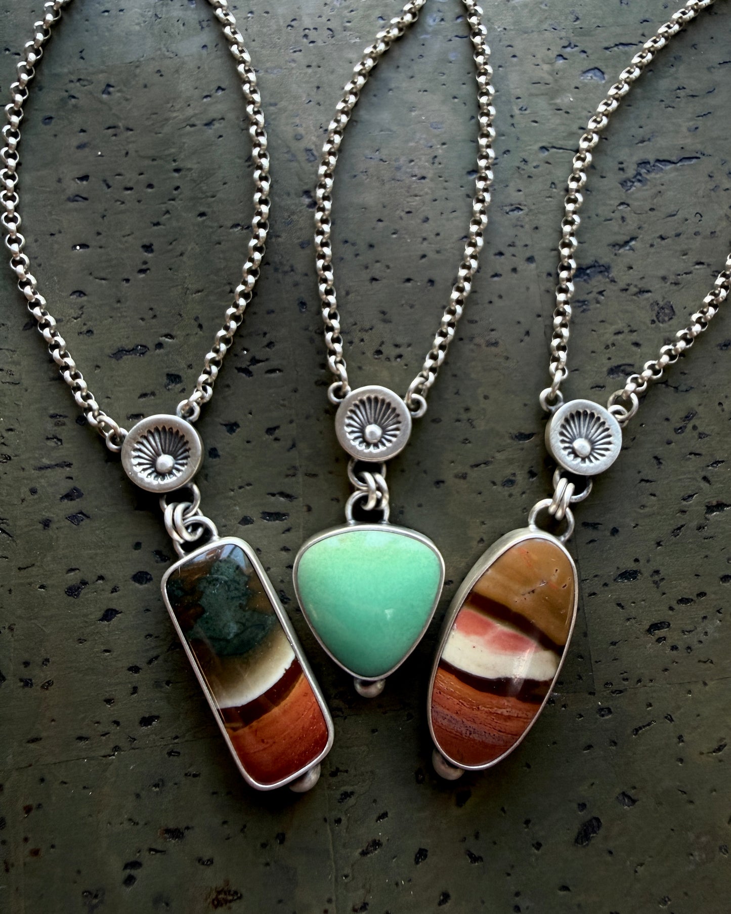 Hand Stamped Sunburst Drop Necklace-Sterling & Fine Silver