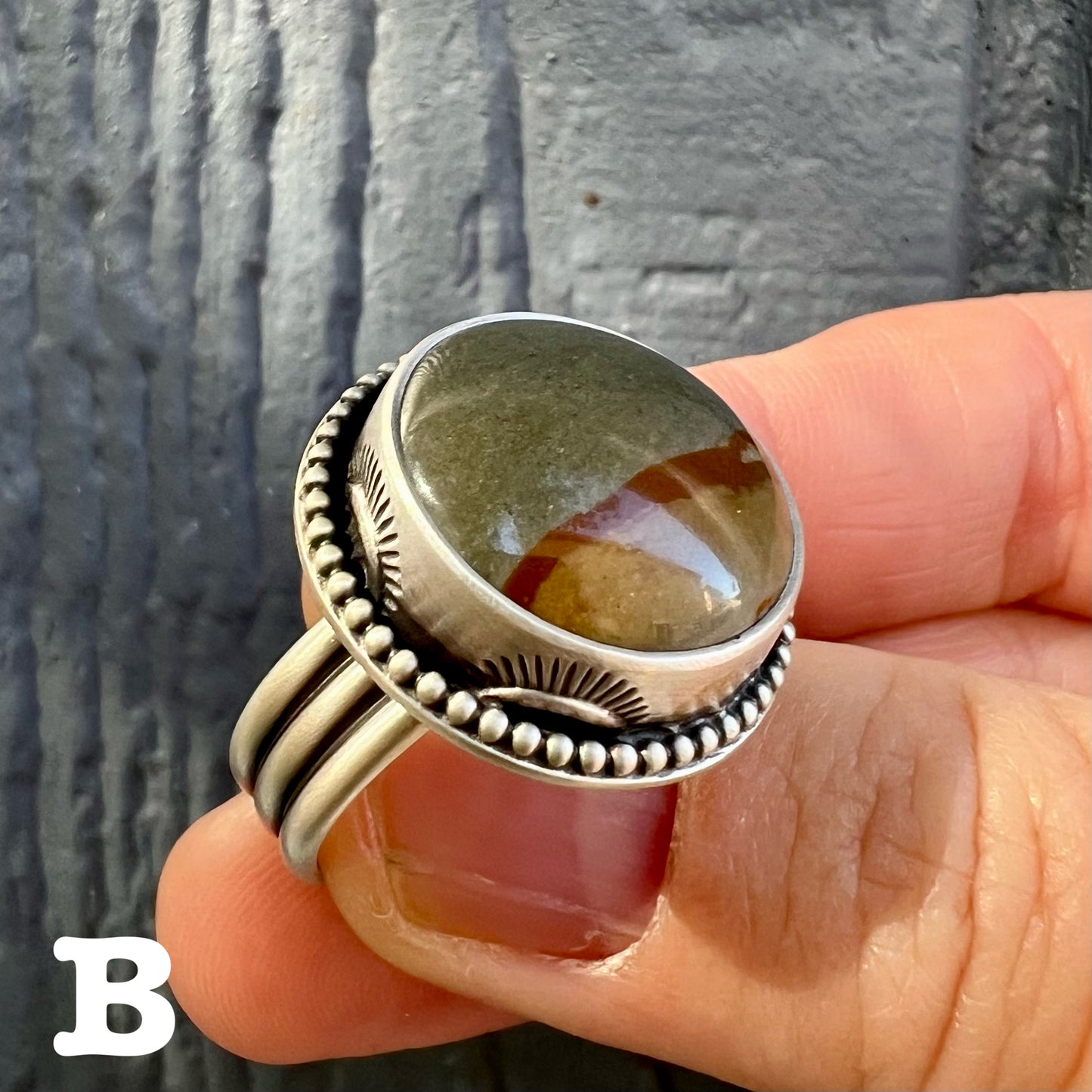Picture Jasper Hand Stamped Rings — Fine & Sterling Silver, Handcrafted, Sizes 8.25 & 9-9.25