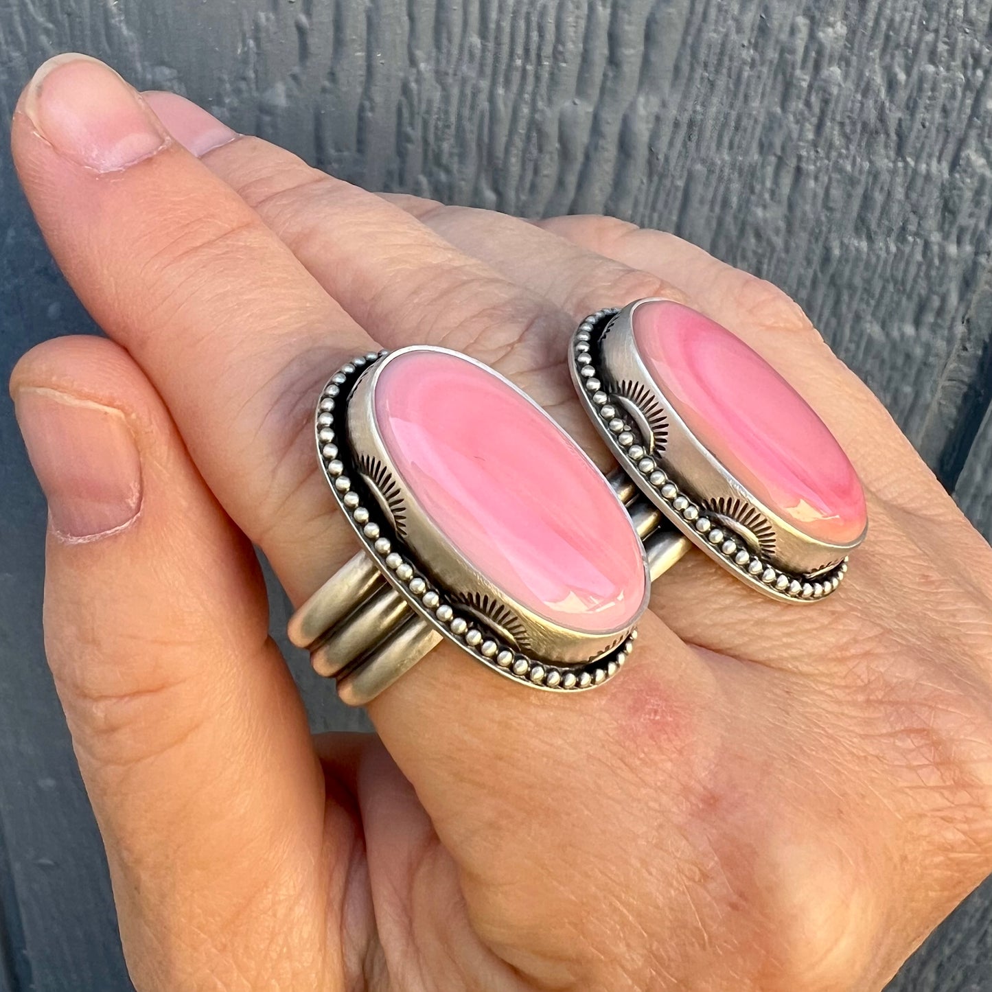 Pink Queen Conch Shell Statement Ring – Sterling Silver Hand Stamped Size 9