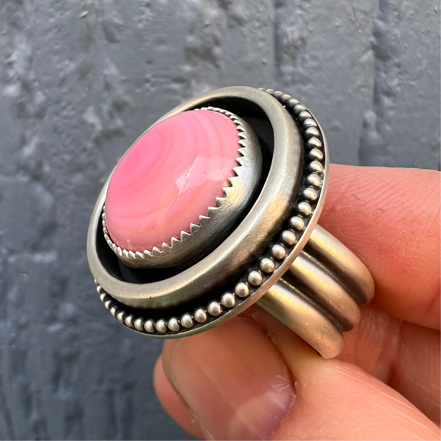 Pink Queen Conch Shell Ring – Shadowbox Setting in Sterling Silver Size 9