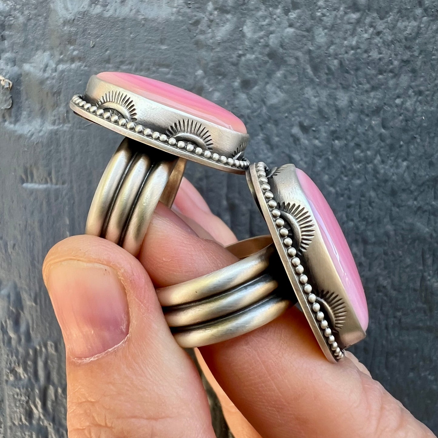 Pink Queen Conch Shell Statement Ring – Sterling Silver Hand Stamped Size 9