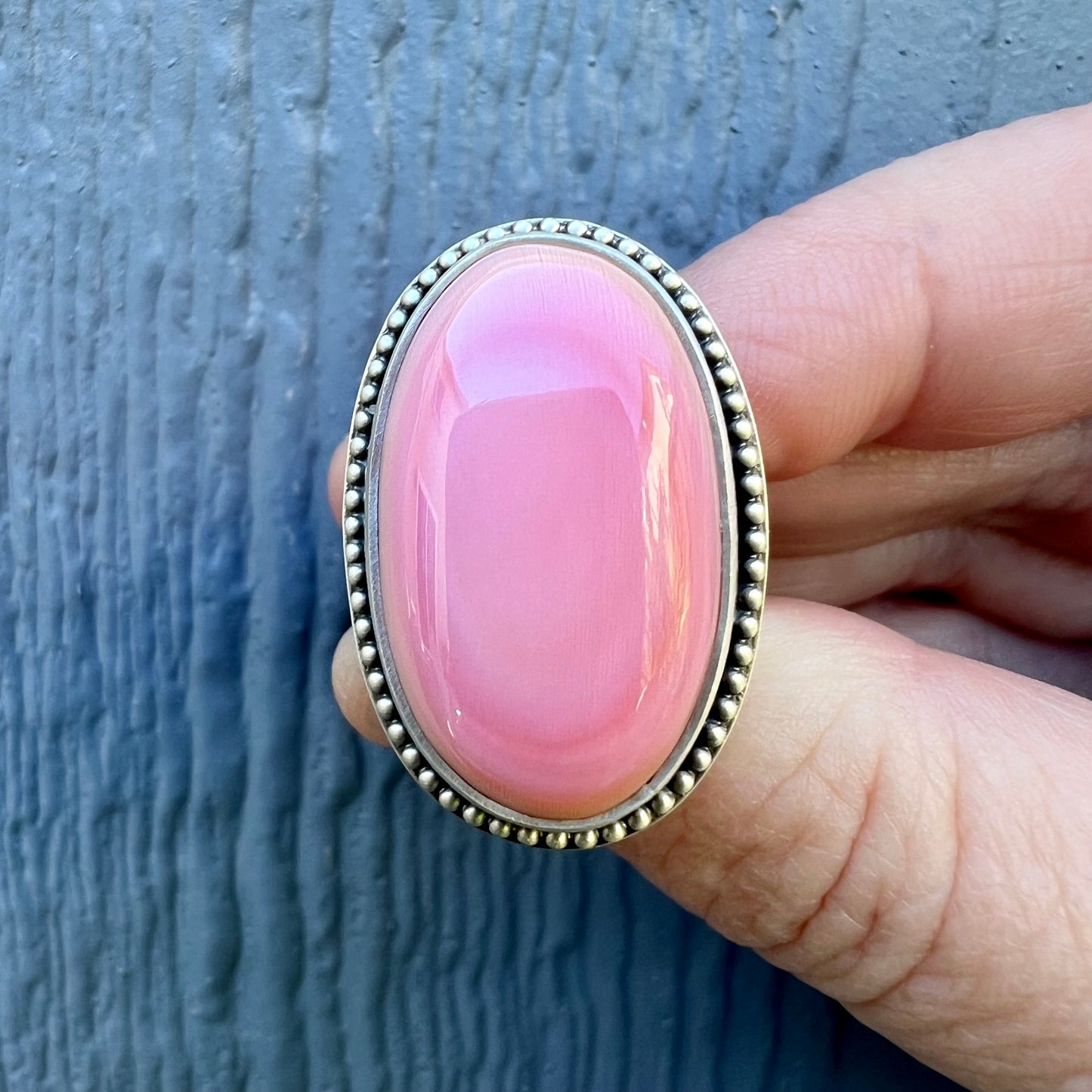 Pink Queen Conch Shell Statement Ring – Sterling Silver Hand Stamped Size 9