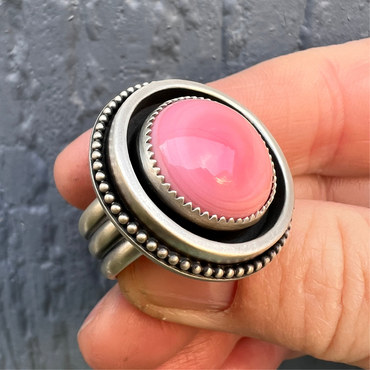 Pink Queen Conch Shell Ring – Shadowbox Setting in Sterling Silver Size 9