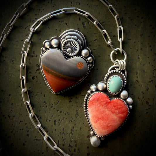 Made To Order:Orange and Grey Jasper Moonscape Sacred Heart Ring or Necklace