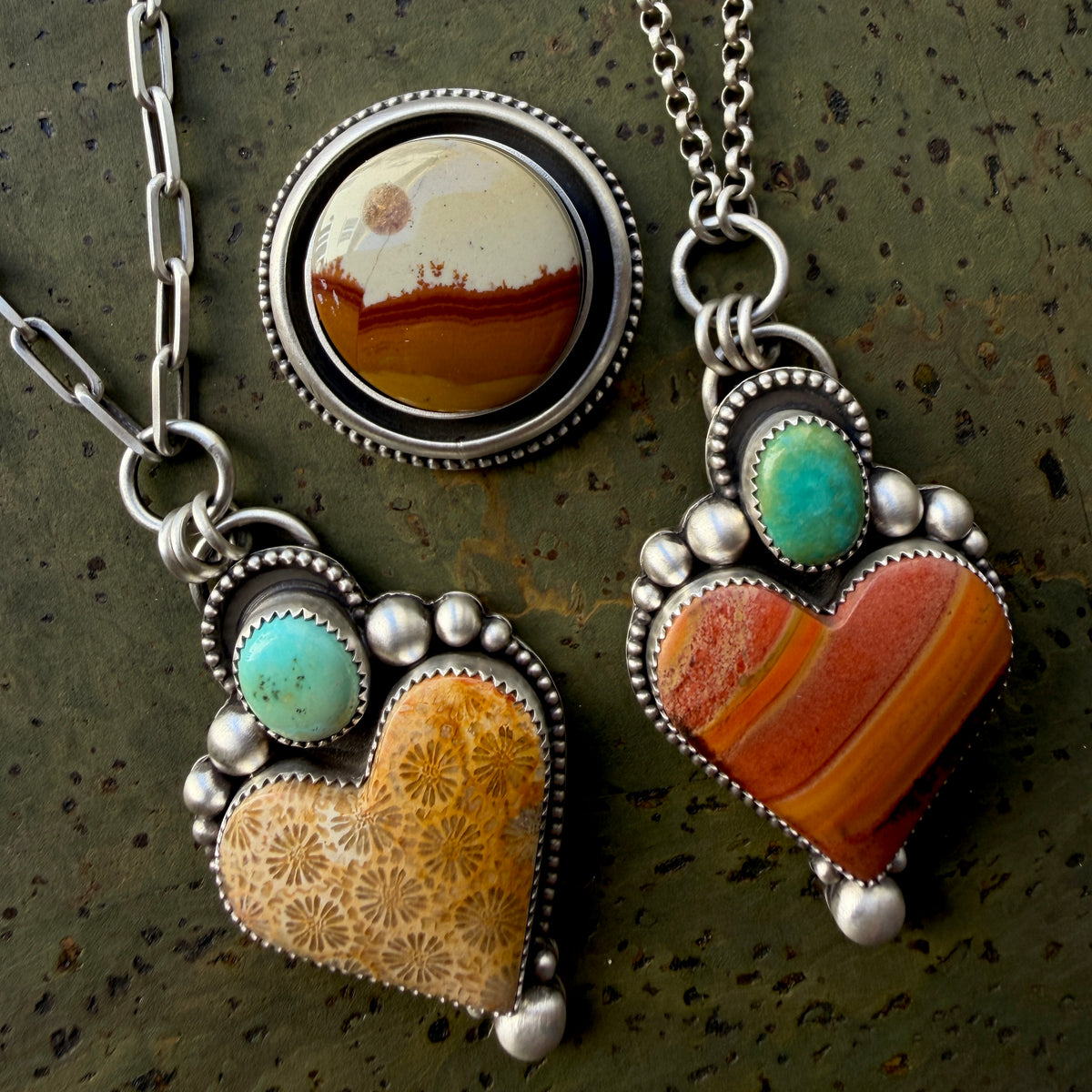 Made To Order: Polychrome Jasper Round Shadowbox Moonscape Ring or Necklace