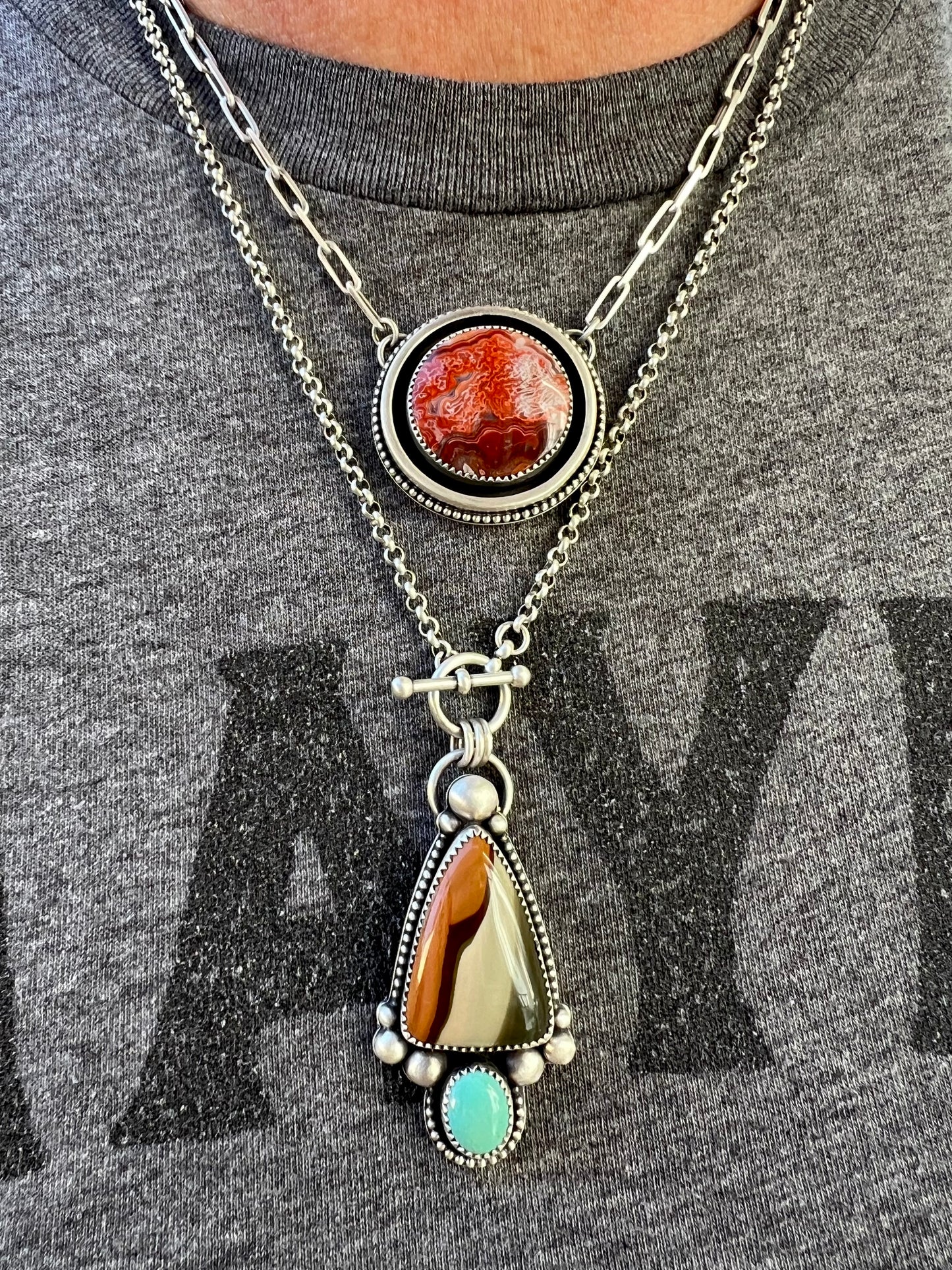 Ruby Red Laguna Lace Agate Necklace – Sterling Silver Shadowbox Pendant with Paperclip Chain