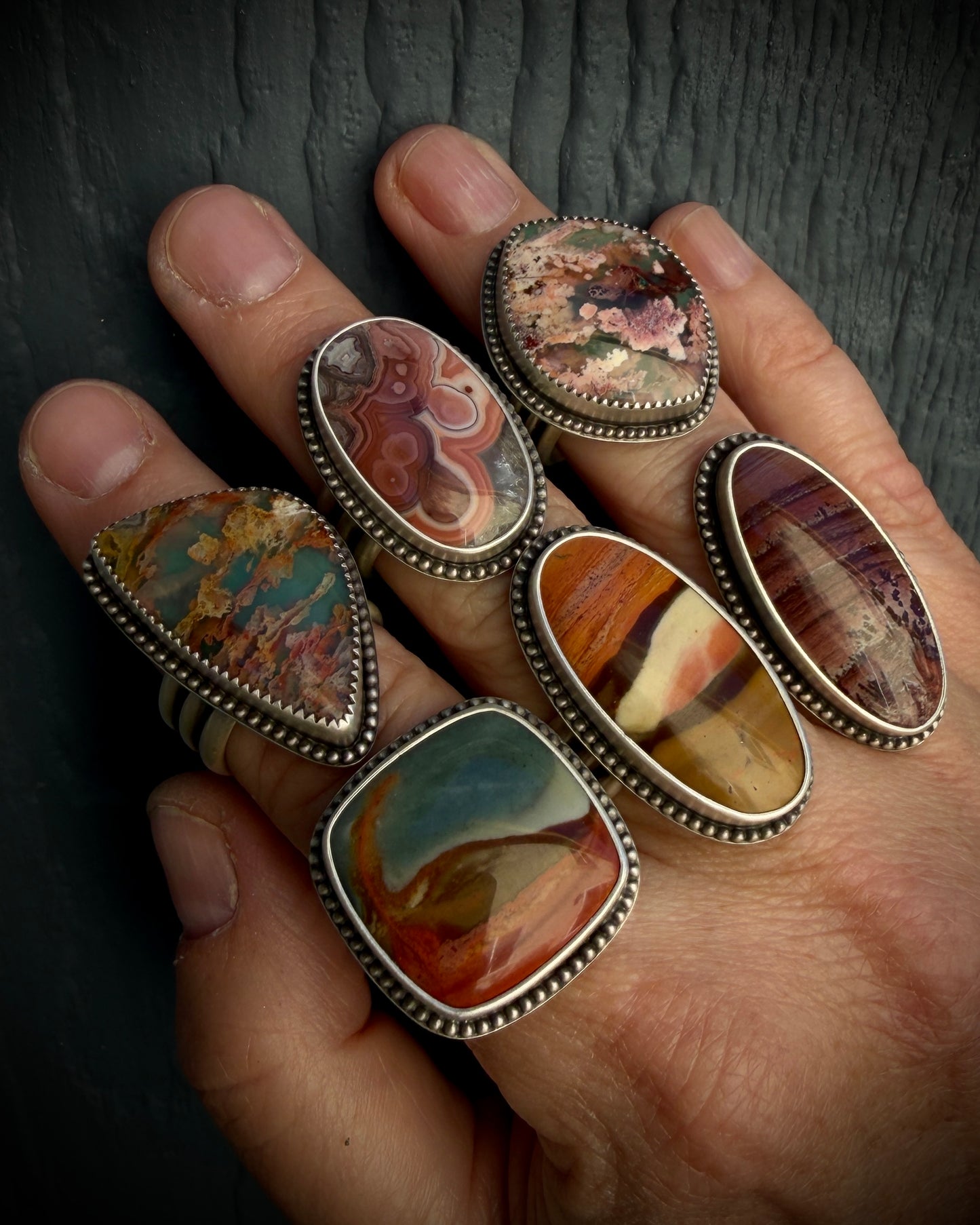 Mimbres Valley Apache Dendritic Rhyolite Handcrafted Ring Size 8