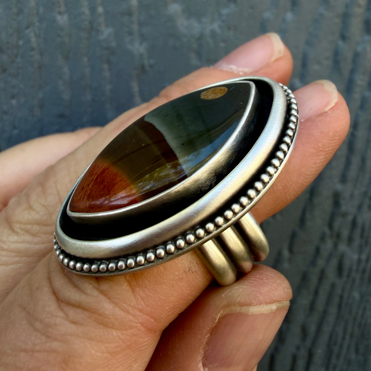 Made To Order: Polychrome Jasper Round Shadowbox Moonscape Ring or Necklace
