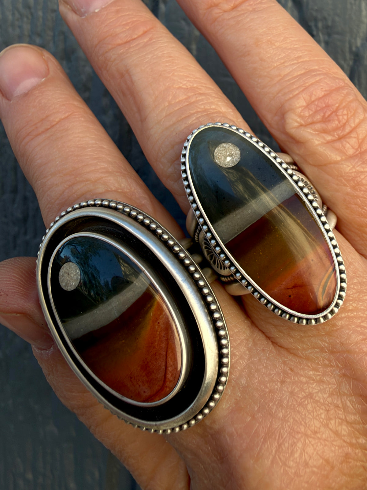 Polychrome Jasper Moonscape Hand Stamped Wide Band Ring Size 8