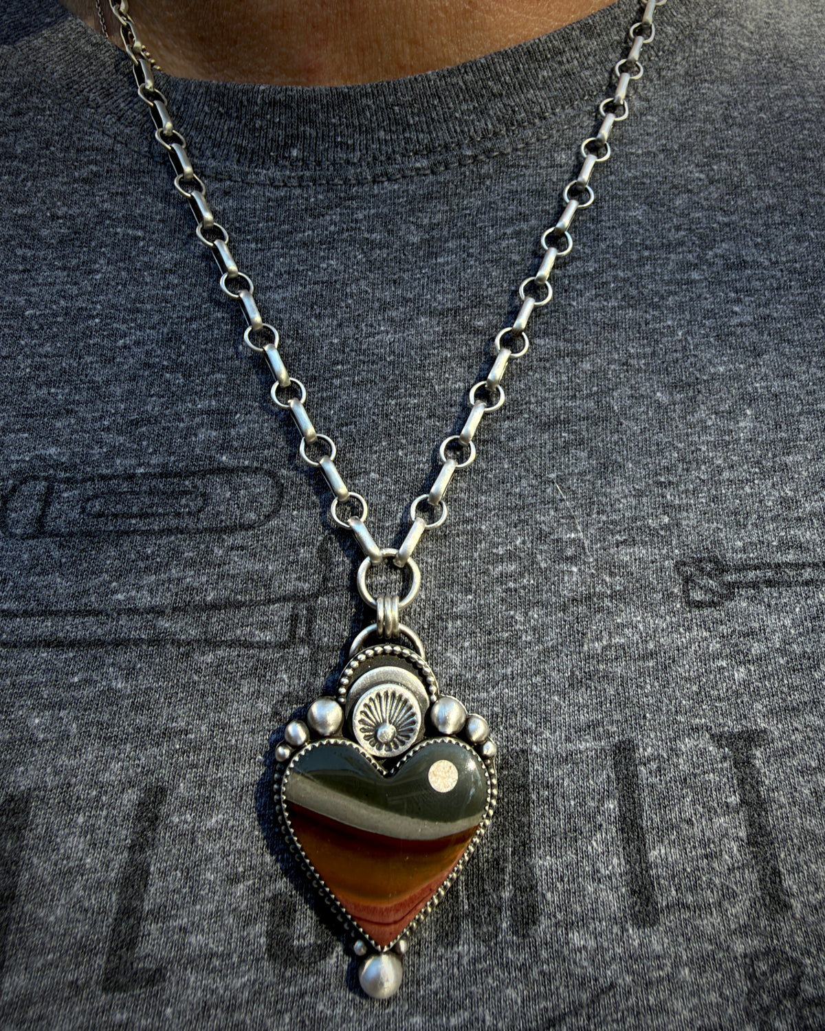 Polychrome Jasper Moonscape Hand Stamped Necklace