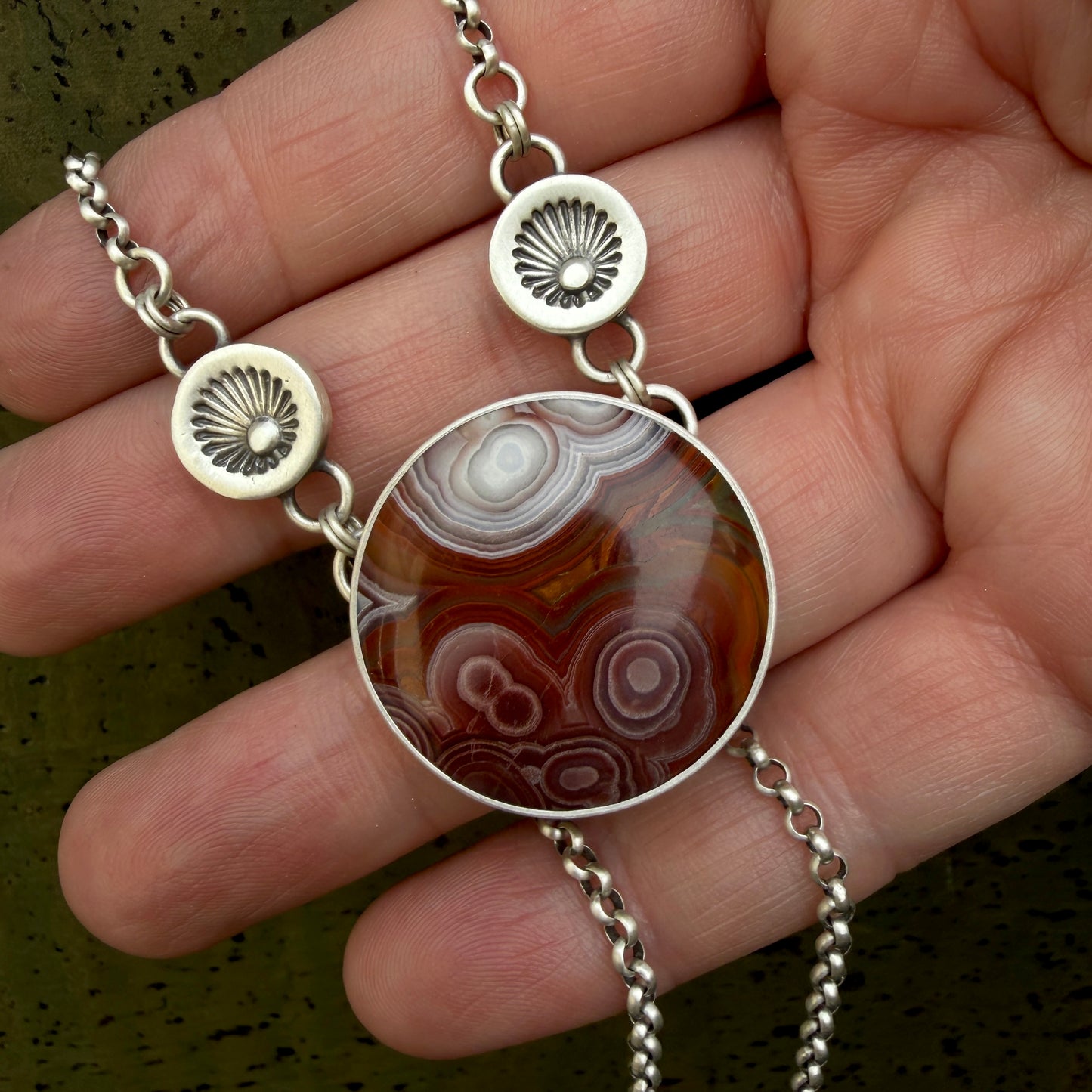 Laguna Lace Agate Hand Stamped Necklace-Sterling & Fine Silver