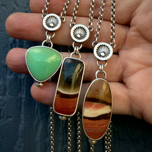 Hand Stamped Sunburst Drop Necklace-Sterling & Fine Silver