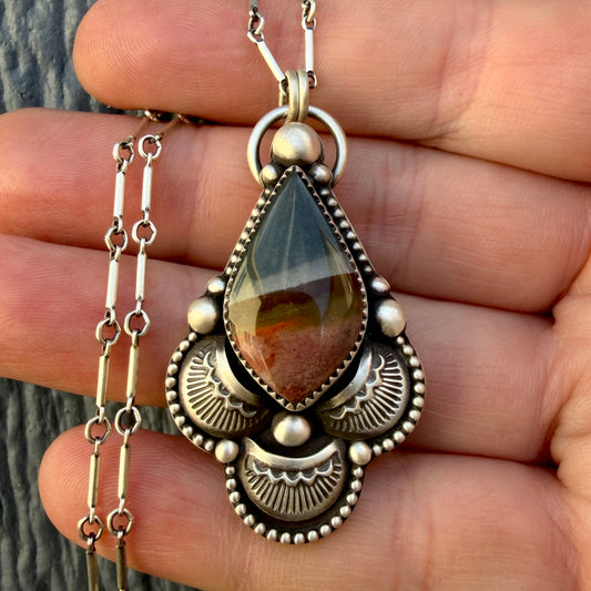 Polychrome Jasper Teardrop Necklace-Handcrafted Sterling & Fine Silver