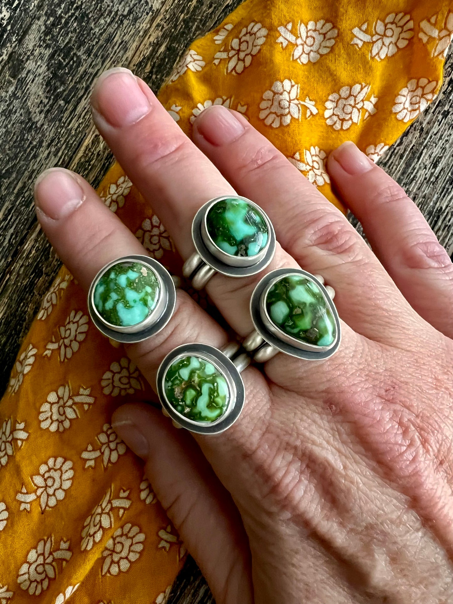 Sonoran gold turquoise sterling silver double half round ring