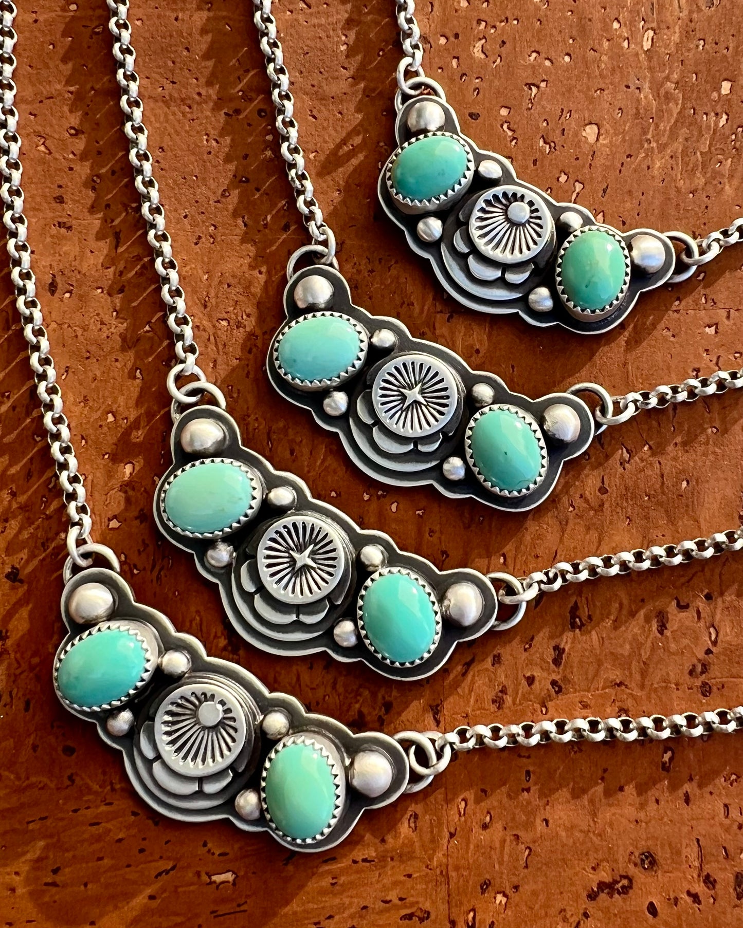 Sleeping Beauty Turquoise Hand Stamped Collar Necklace- Star or Sunburst-MADE TO ORDER