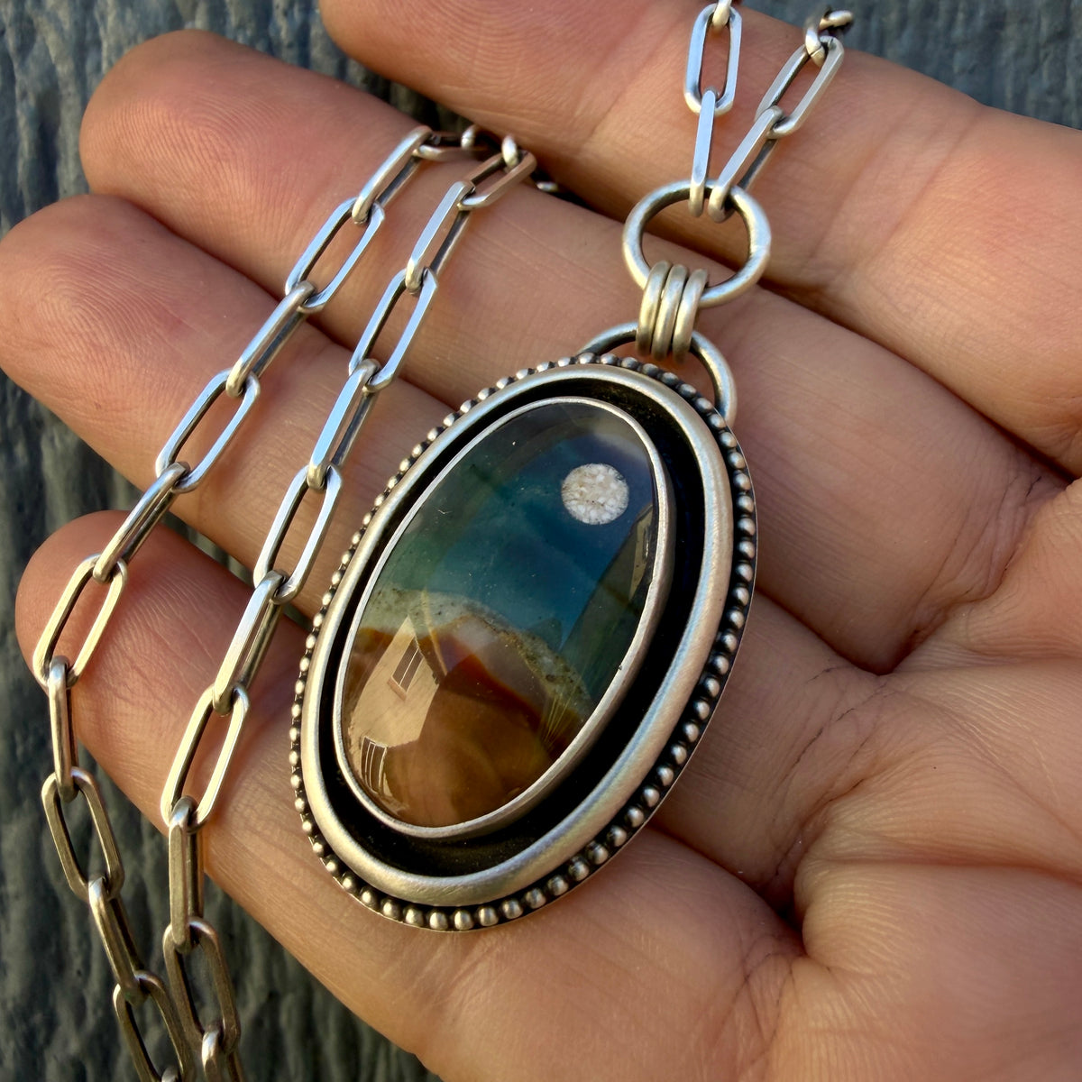 Polychrome Jasper Moonscape Shadowbox Necklace