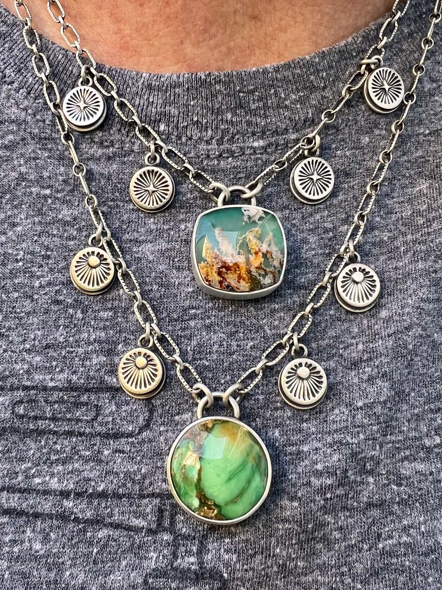 Australian variscite hand stamped charm necklace