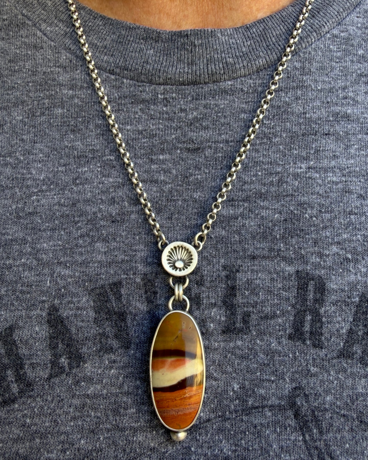 Hand Stamped Sunburst Drop Necklace-Sterling & Fine Silver
