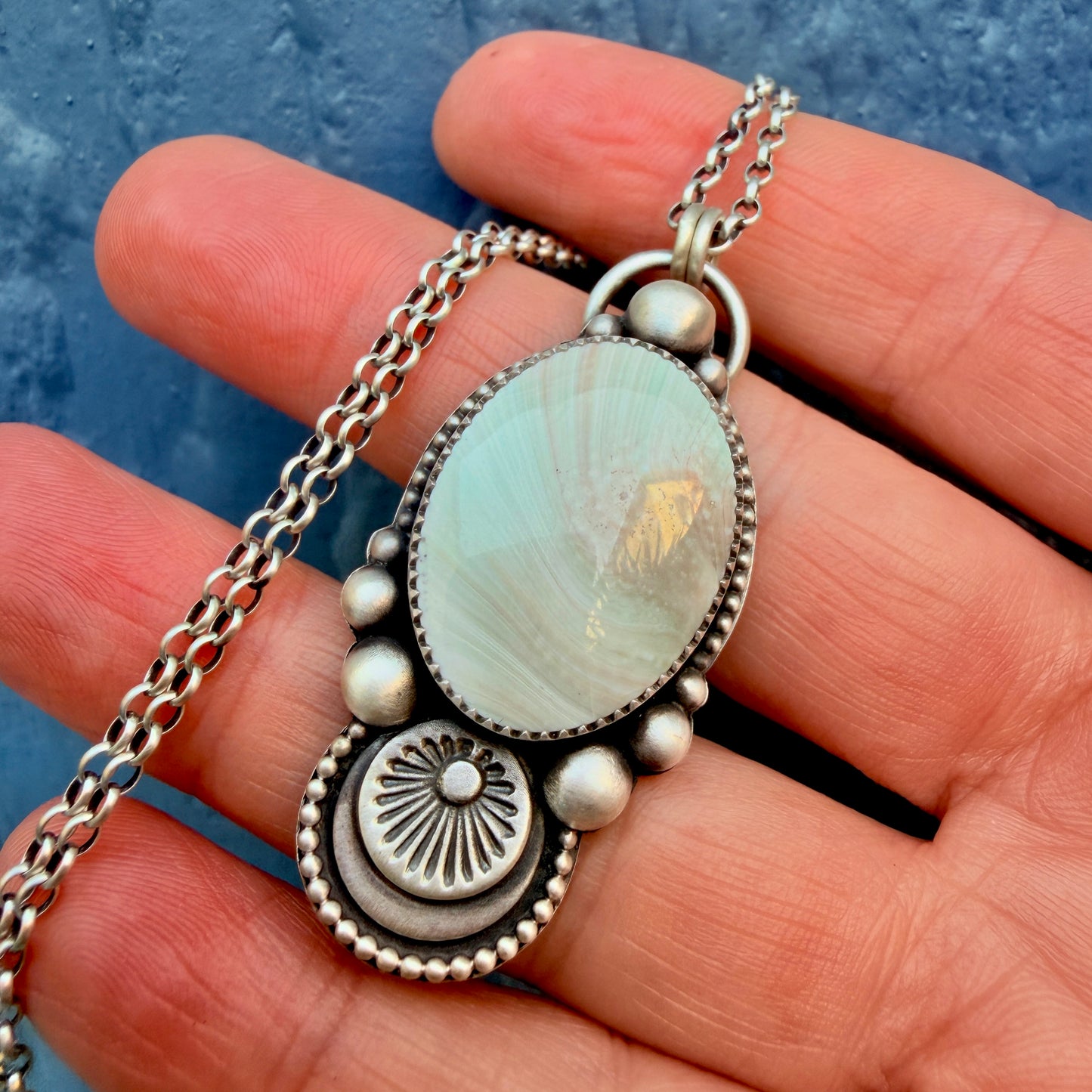 Shiva Shell Hand Stamped Oval Necklace – Handcrafted Sterling & Fine Silver