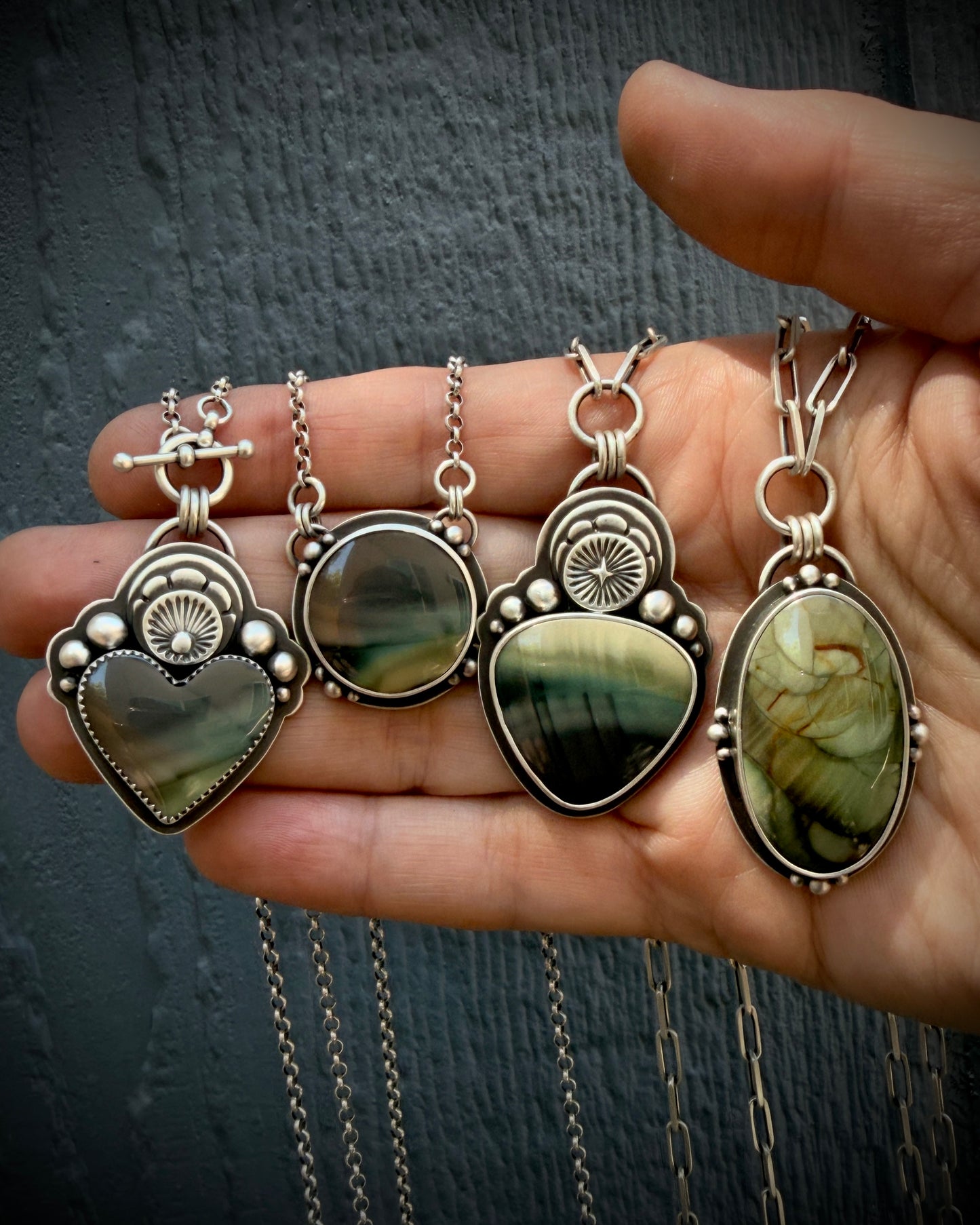 Imperial Jasper Sacred Heart Hand Stamped Toggle Necklace