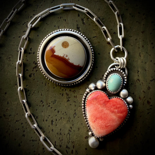 Made To Order: Polychrome Jasper Round Shadowbox Moonscape Ring or Necklace