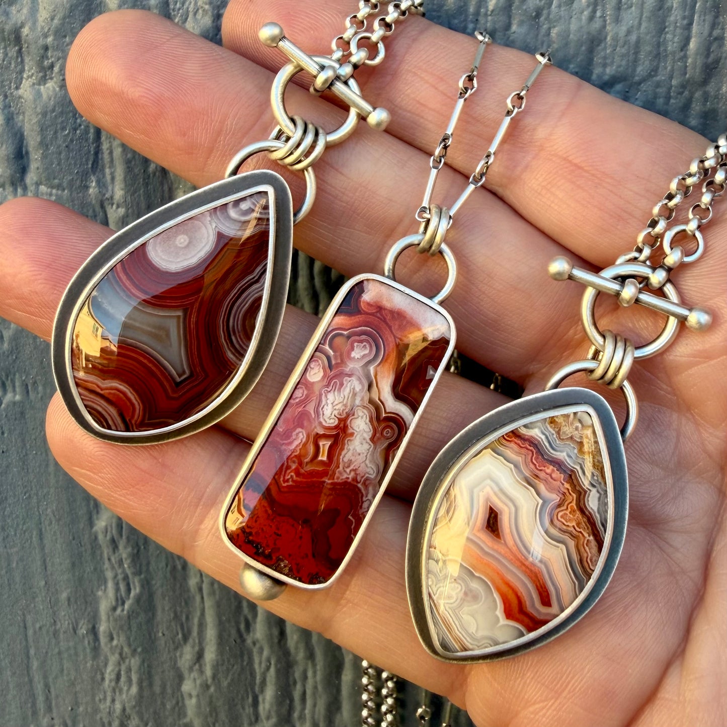 Laguna Lace Agate Sterling Silver Toggle Clasp Necklace