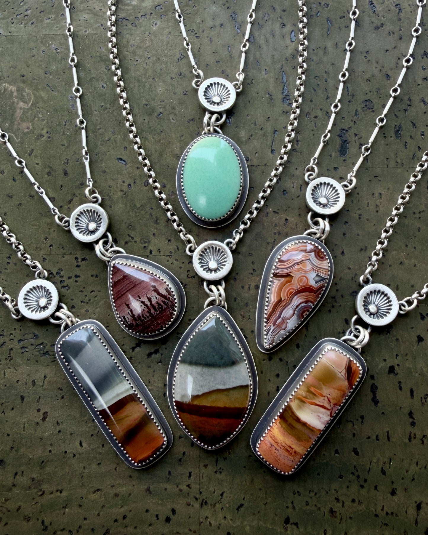 Hand Stamped Sunburst Drop Necklace-Bar & Link Chain