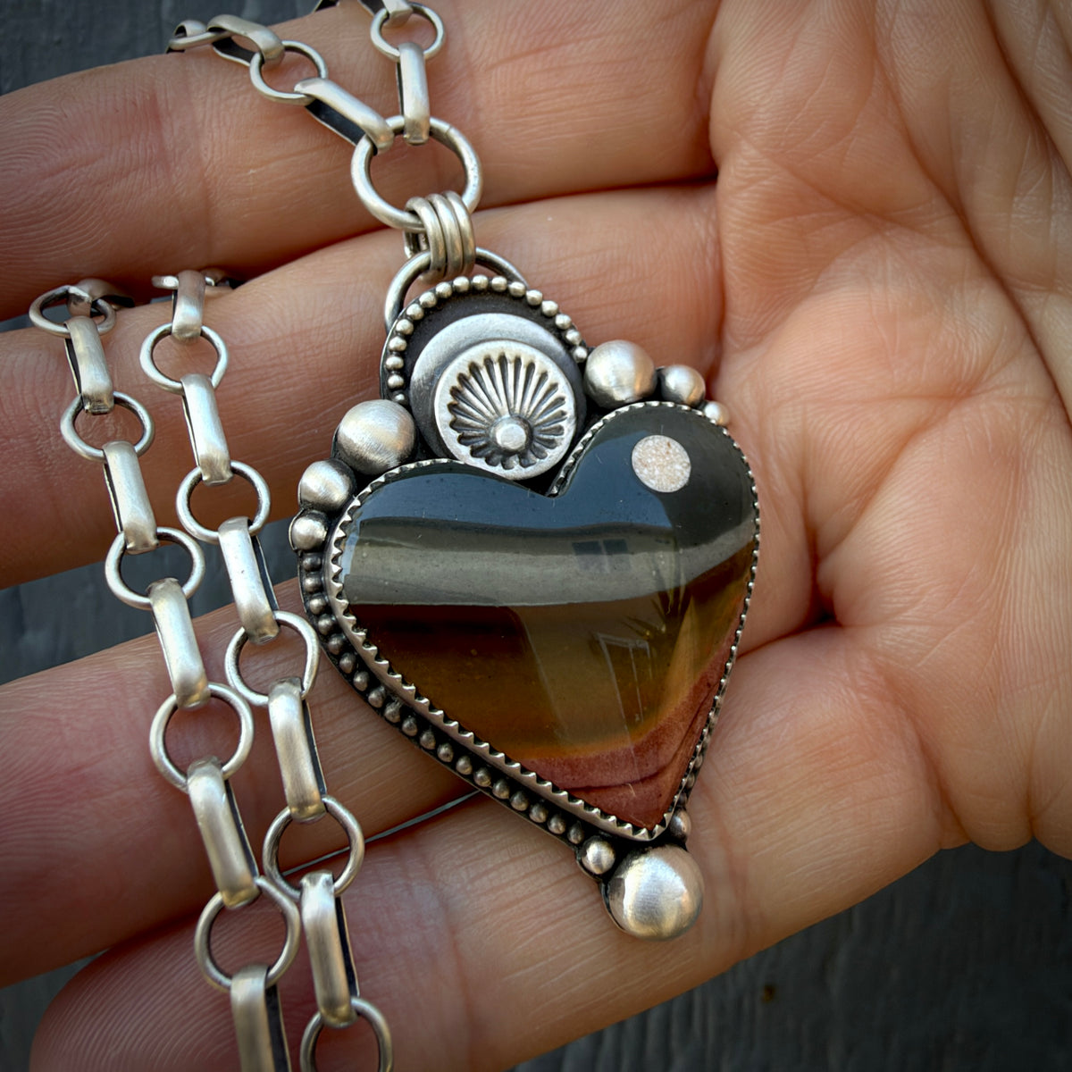Polychrome Jasper Moonscape Hand Stamped Necklace
