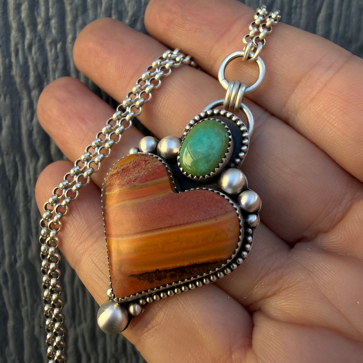 Polychrome Jasper and Lone Mountain Turquoise Heart Necklace