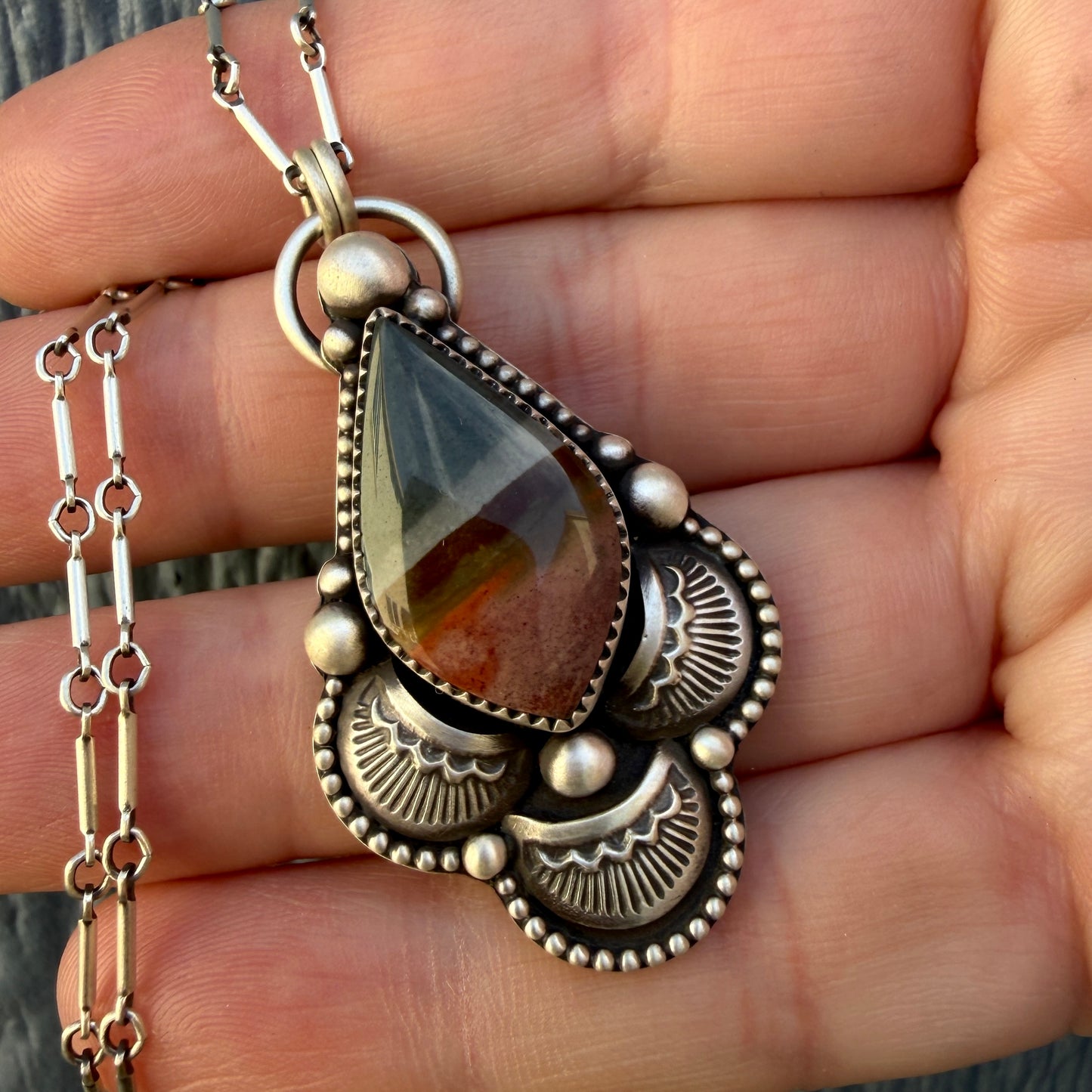 Polychrome Jasper Teardrop Necklace-Handcrafted Sterling & Fine Silver