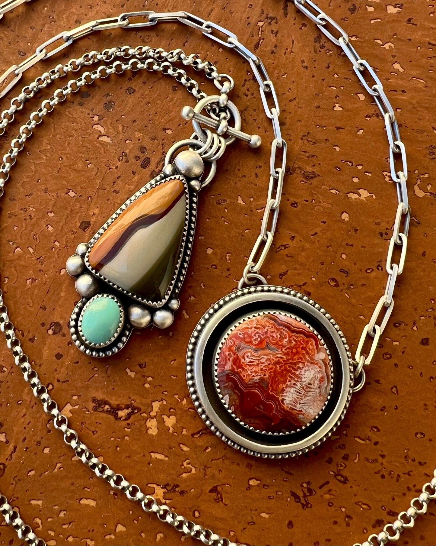 Ruby Red Laguna Lace Agate Necklace – Sterling Silver Shadowbox Pendant with Paperclip Chain