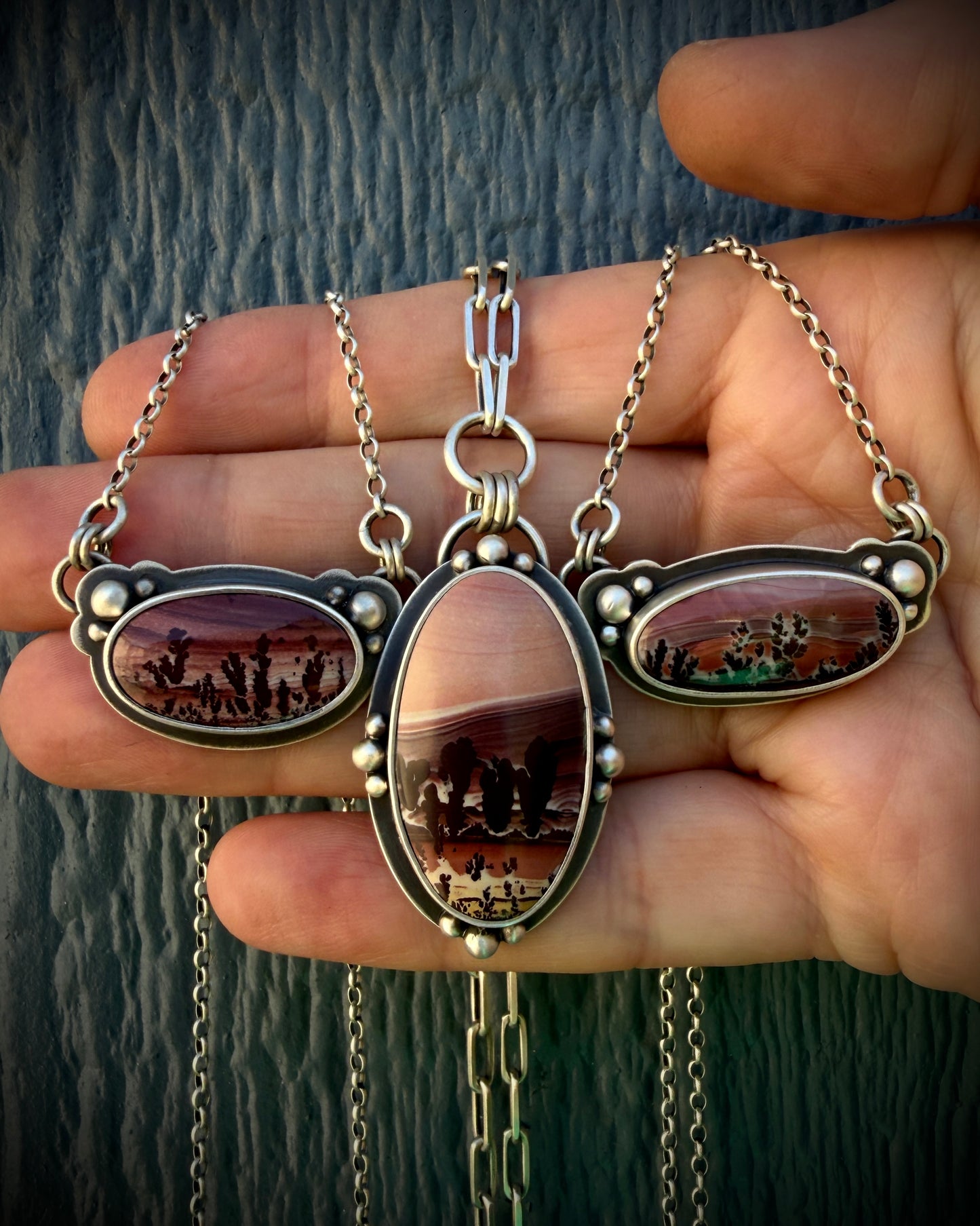Mimbres Valley Dendritic Rhyolite Desert Portal Landscape Necklace