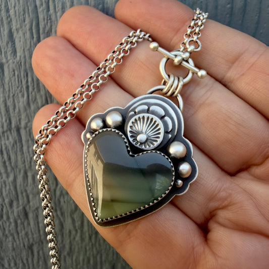 Imperial Jasper Sacred Heart Hand Stamped Toggle Necklace