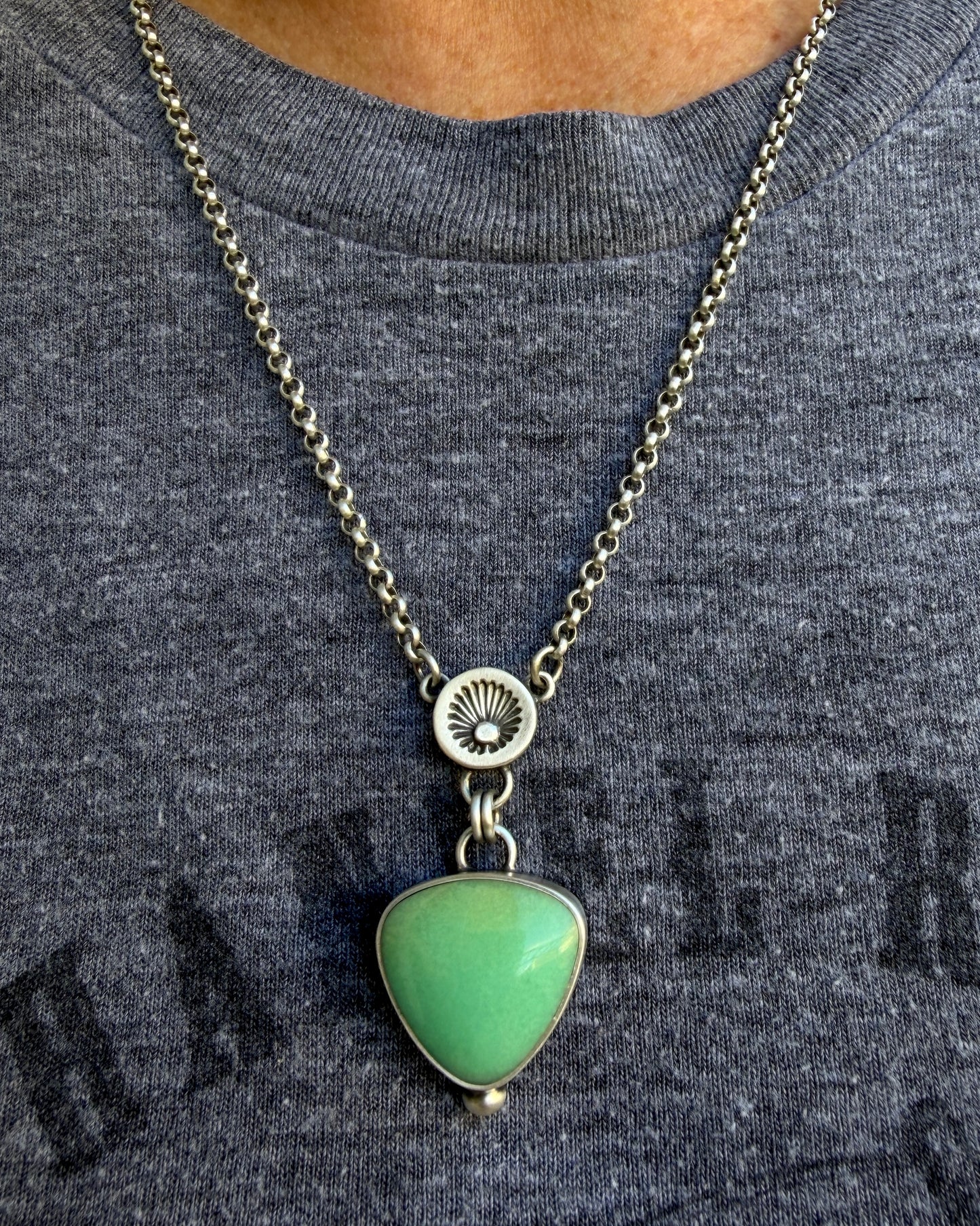 Hand Stamped Sunburst Drop Necklace-Sterling & Fine Silver