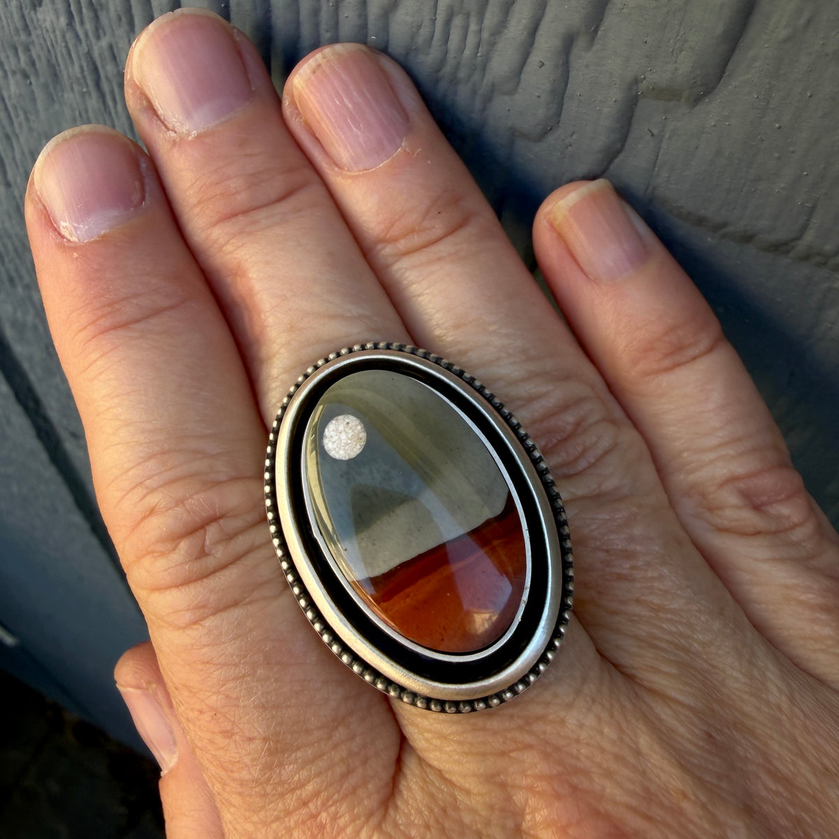 Made To Order: Polychrome Jasper Oval Shadowbox Moonscape Ring or Necklace