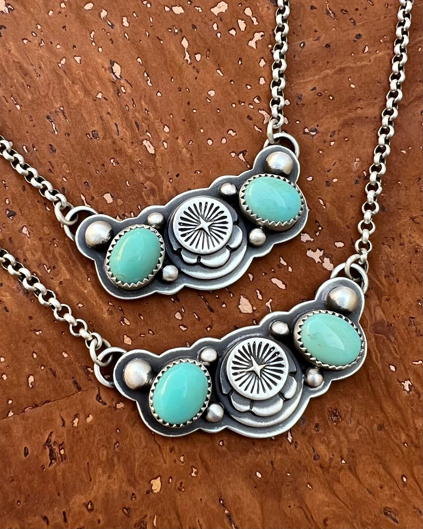 Sleeping Beauty Turquoise Hand Stamped Collar Necklace- Star or Sunburst-MADE TO ORDER