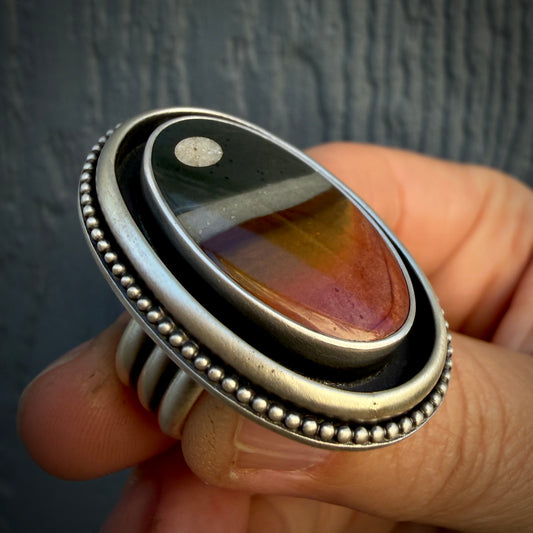 Polychrome Jasper Moonscape Shadowbox Ring Size 9.25
