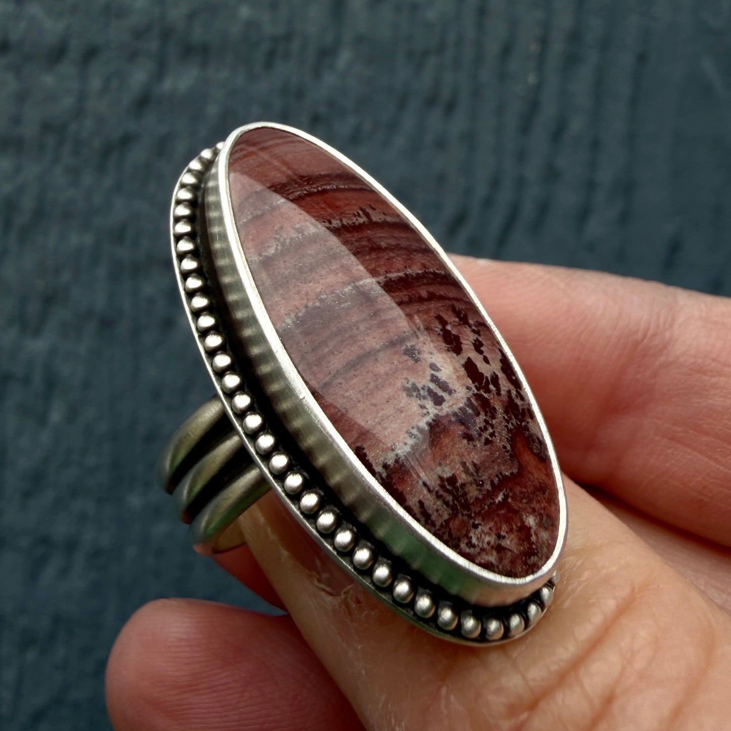 Mimbres Valley Apache Dendritic Rhyolite Handcrafted Ring Size 8