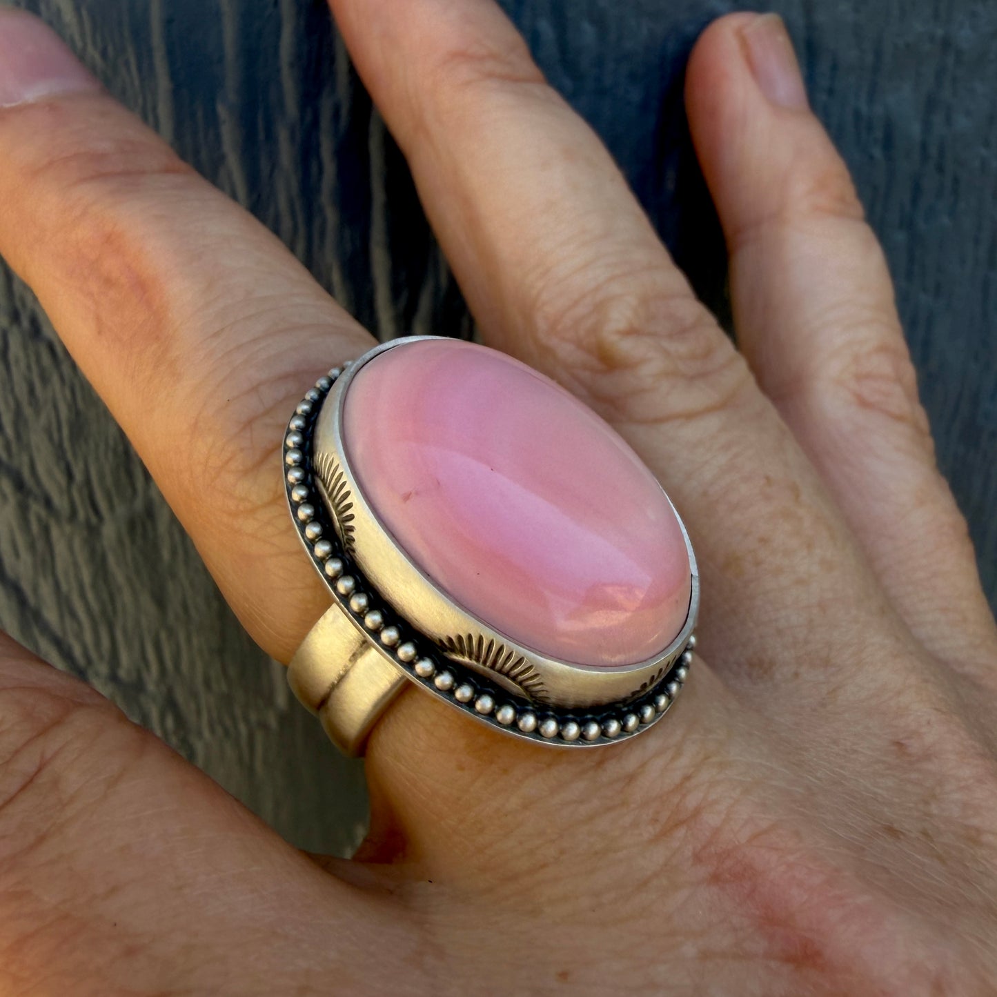 Hand Stamped Pink Queen Conch Shell Ring Size 8