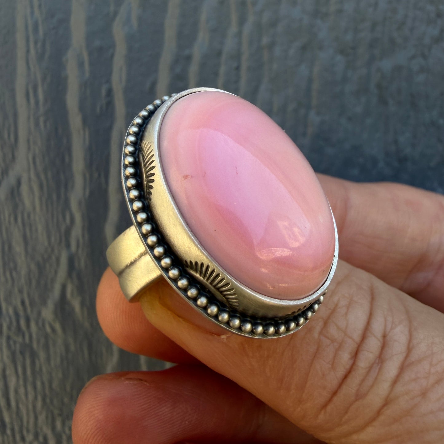 Hand Stamped Pink Queen Conch Shell Ring Size 8