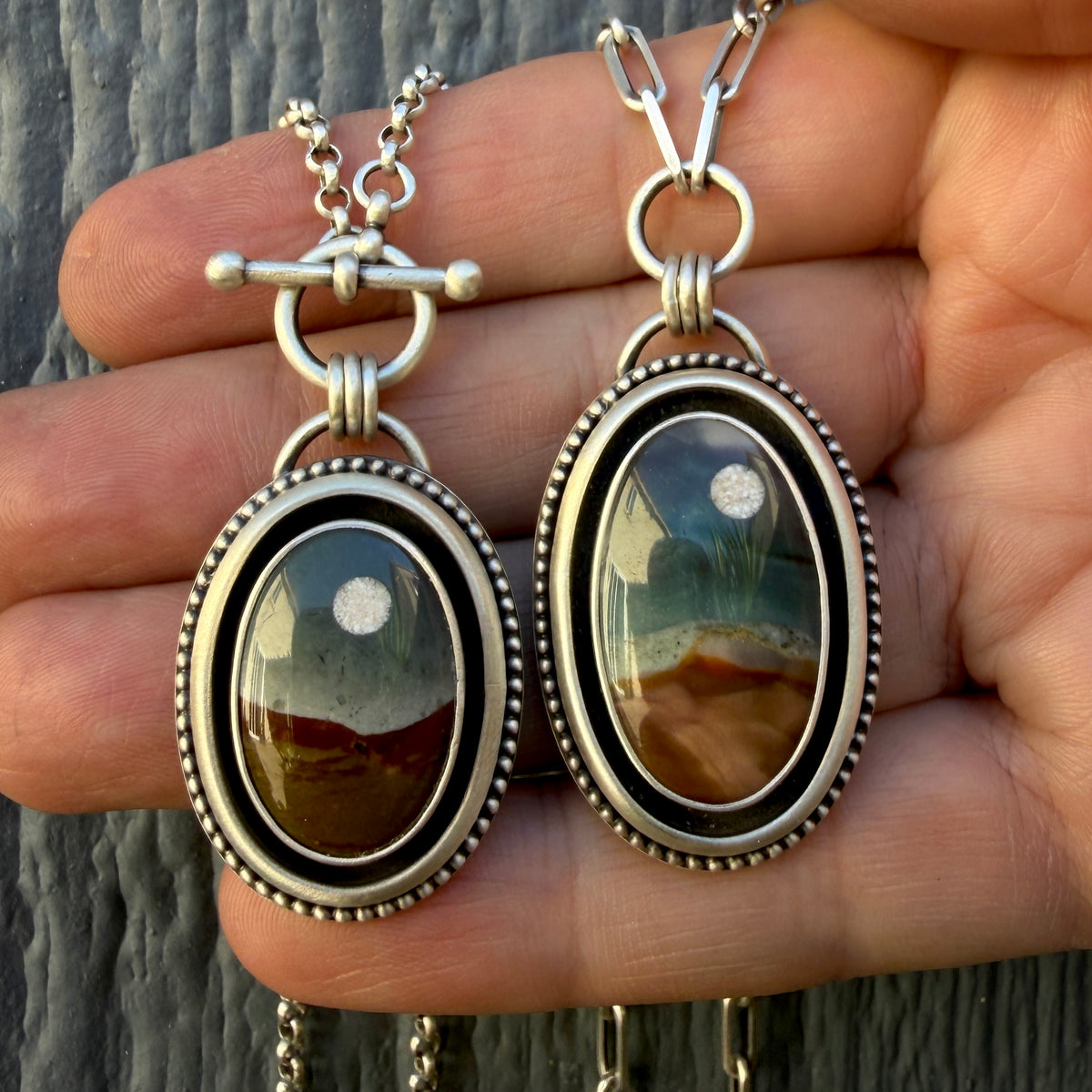 Polychrome Jasper Moonscape Shadowbox Necklace